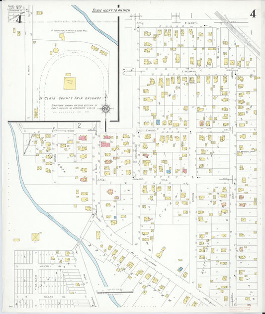 Sanborn Fire Insurance Map from Yale, Saint Clair County, Michigan (1937), Sheet #0004 - Historic Sanborn Fire Insurance Map Print, vintage old map wall art, antique decor, genealogy gift, Michigan Michigan map