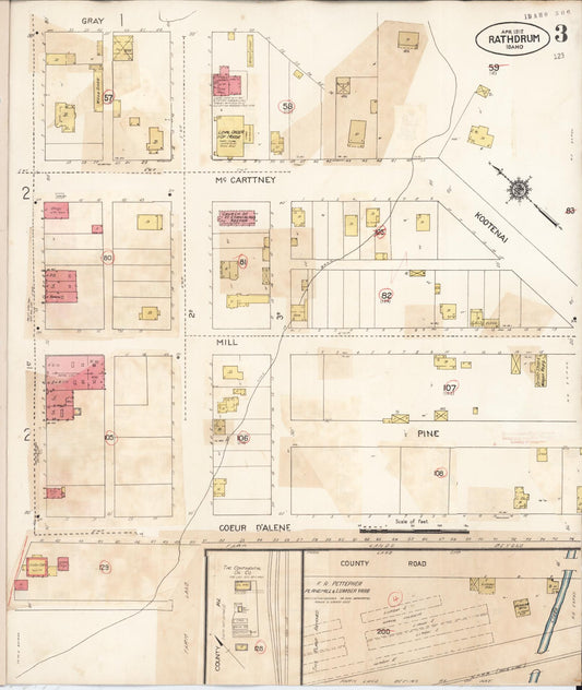 Sanborn Fire Insurance Map from Rathdrum, Kootenai County, Idaho (1932), Sheet #0003 - Historic Sanborn Fire Insurance Map Print, vintage old map wall art, antique decor, genealogy gift, Idaho Idaho map