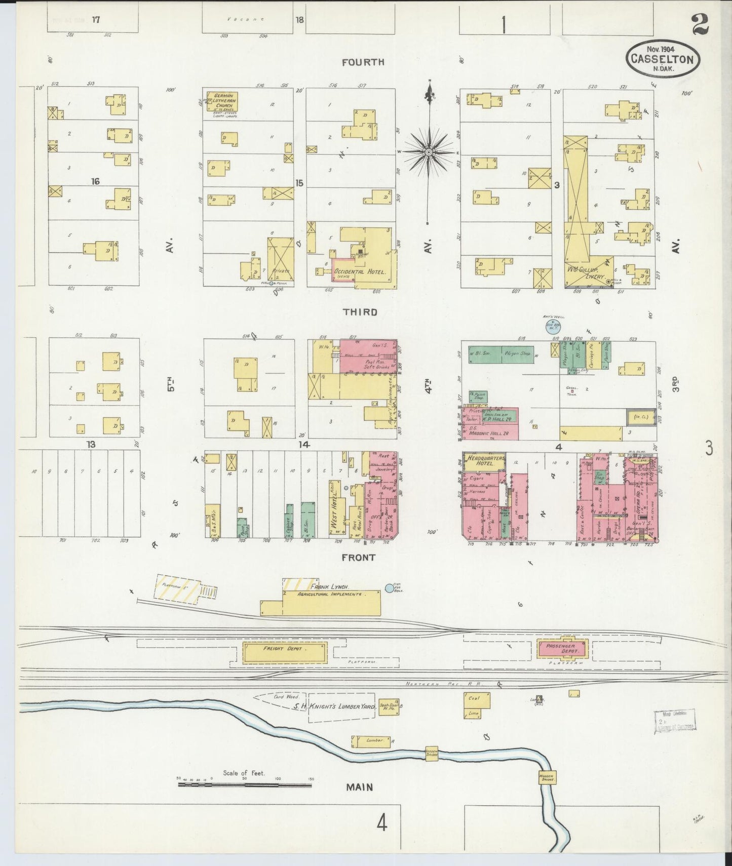 Sanborn Fire Insurance Map from Casselton, Cass County, North Dakota (1904), Sheet #0002 - Complete Map Set gallery image, historic Sanborn map, vintage wall art, North Dakota North Dakota