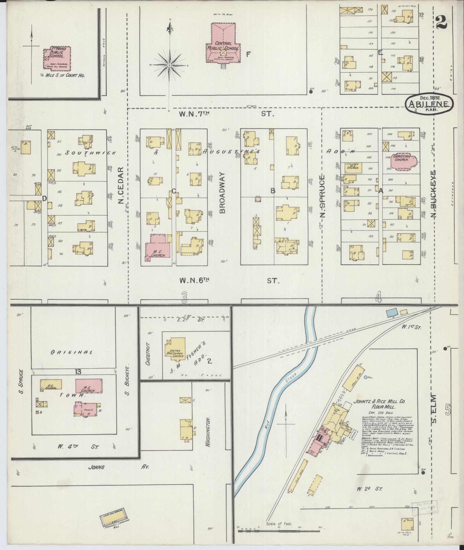 Sanborn Fire Insurance Map from Abilene, Dickinson County, Kansas (1892), Sheet #0002 - Historic Sanborn Fire Insurance Map Print, vintage old map wall art, antique decor, genealogy gift, Kansas Kansas map