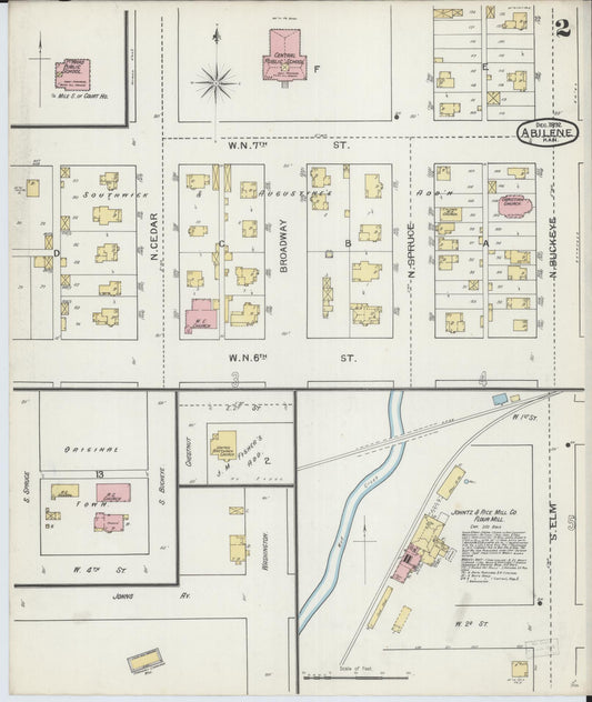 Sanborn Fire Insurance Map from Abilene, Dickinson County, Kansas (1892), Sheet #0002 - Historic Sanborn Fire Insurance Map Print, vintage old map wall art, antique decor, genealogy gift, Kansas Kansas map