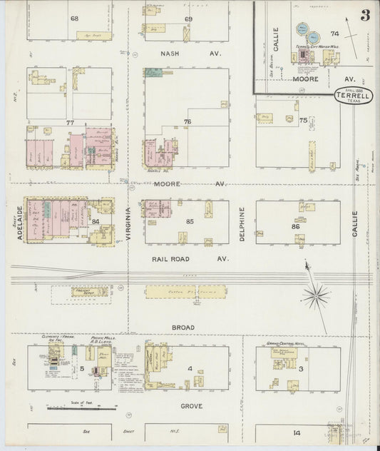 Sanborn Fire Insurance Map from Terrell, Kaufman County, Texas (1888), Sheet #0003 - Historic Sanborn Fire Insurance Map Print, vintage old map wall art, antique decor, genealogy gift, Texas Texas map