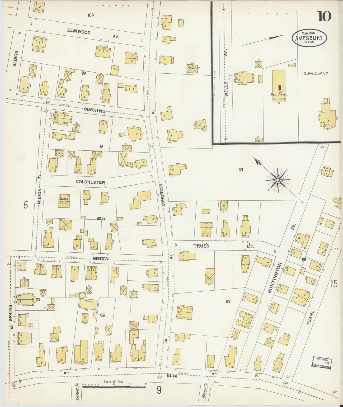 Sanborn Fire Insurance Map from Amesbury, Essex County, Massachusetts (1904), Sheet #0010 - Complete Map Set gallery image, historic Sanborn map, vintage wall art, Massachusetts Massachusetts