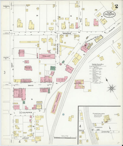 Sanborn Fire Insurance Map from Culpeper, Culpeper County, Virginia (1908), Sheet #0002 - Historic Sanborn Fire Insurance Map Print, vintage old map wall art, antique decor, genealogy gift, Virginia Virginia map