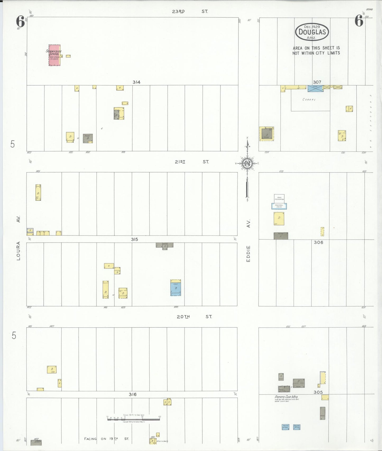Sanborn Fire Insurance Map from Douglas, Cochise County, Arizona (1929), Sheet #0006 - Complete Map Set gallery image, historic Sanborn map, vintage wall art, Arizona Arizona