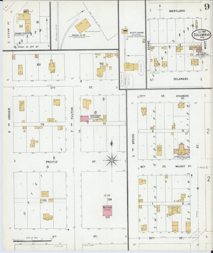 Sanborn Fire Insurance Map from Columbus, Platte County, Nebraska (1899), Sheet #0009 - Complete Map Set gallery image, historic Sanborn map, vintage wall art, Nebraska Nebraska