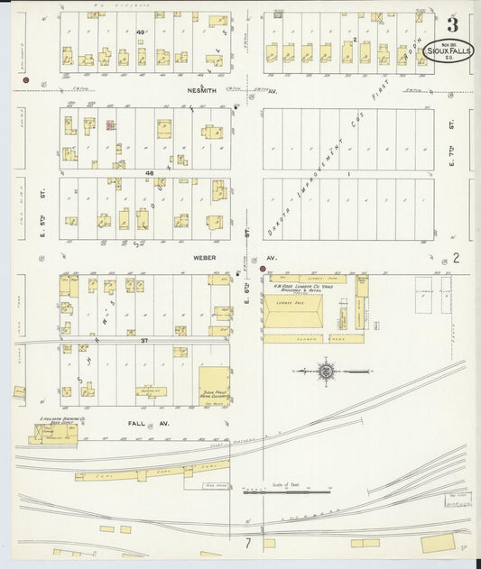 Sanborn Fire Insurance Map from Sioux Falls, Minnehaha County, South Dakota (1911), Sheet #0003 - Historic Sanborn Fire Insurance Map Print, vintage old map wall art, antique decor, genealogy gift, South Dakota South Dakota map