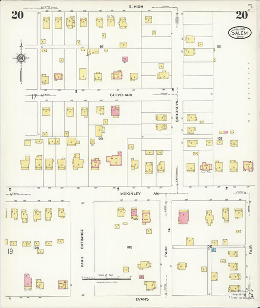 Sanborn Fire Insurance Map from Salem, Columbiana County, Ohio (1926), Sheet #0020 - Historic Sanborn Fire Insurance Map Print, vintage old map wall art, antique decor, genealogy gift, Ohio Ohio map