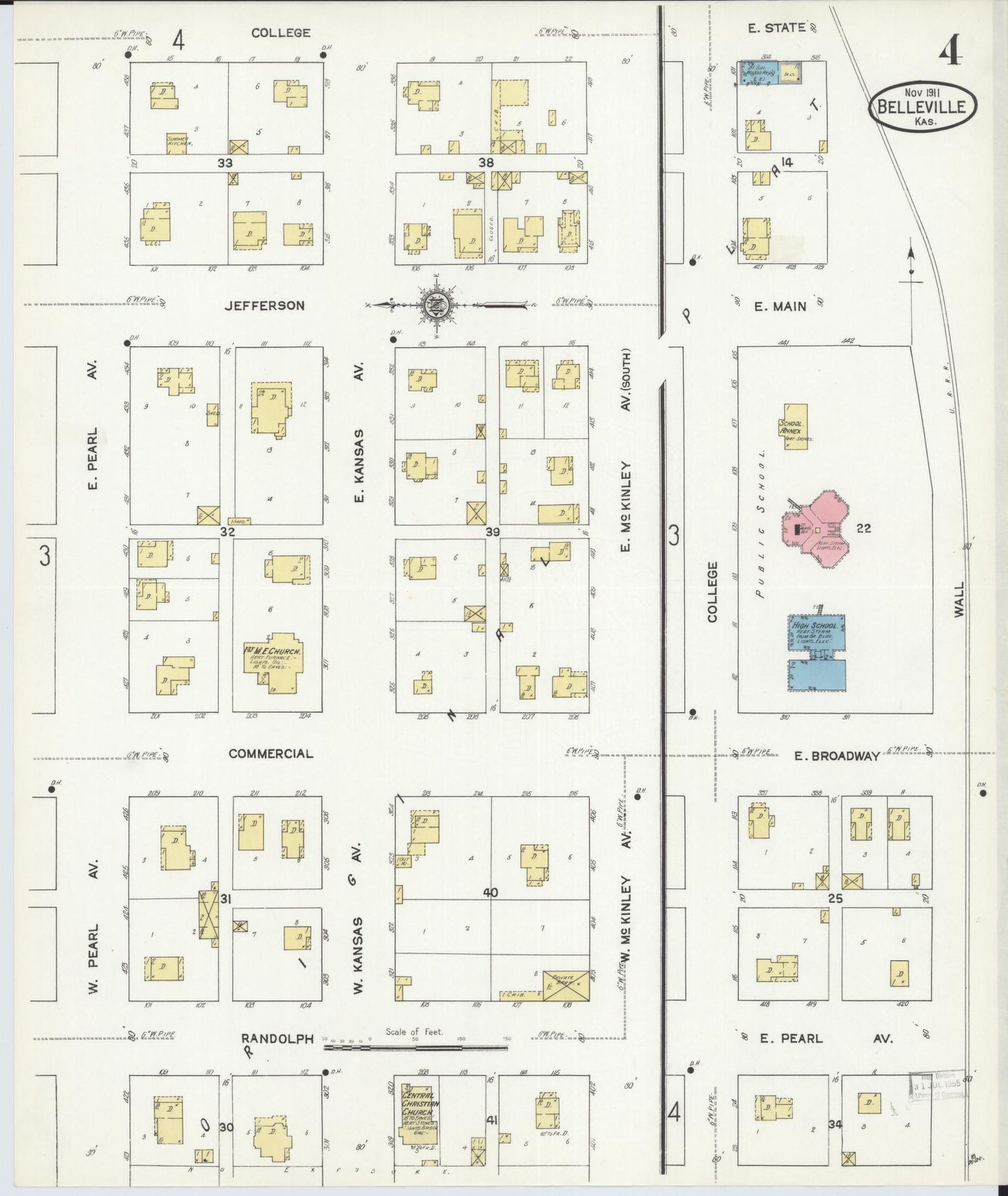 Sanborn Fire Insurance Map from Belleville, Republic County, Kansas (1911), Sheet #0004 - Historic Sanborn Fire Insurance Map Print, vintage old map wall art, antique decor, genealogy gift, Kansas Kansas map