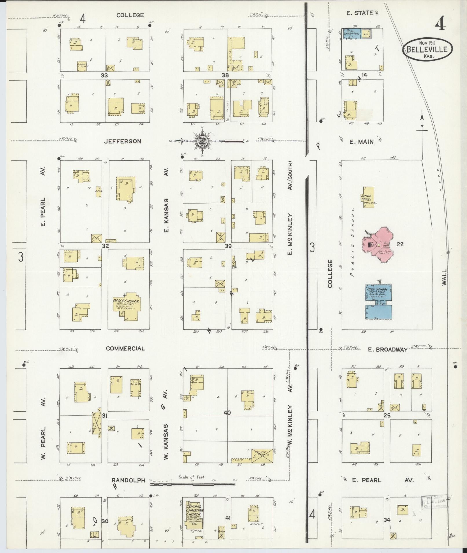 Sanborn Fire Insurance Map from Belleville, Republic County, Kansas (1911), Sheet #0004 - Historic Sanborn Fire Insurance Map Print, vintage old map wall art, antique decor, genealogy gift, Kansas Kansas map