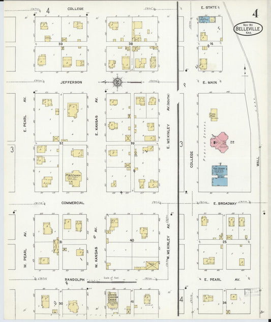 Sanborn Fire Insurance Map from Belleville, Republic County, Kansas (1911), Sheet #0004 - Historic Sanborn Fire Insurance Map Print, vintage old map wall art, antique decor, genealogy gift, Kansas Kansas map