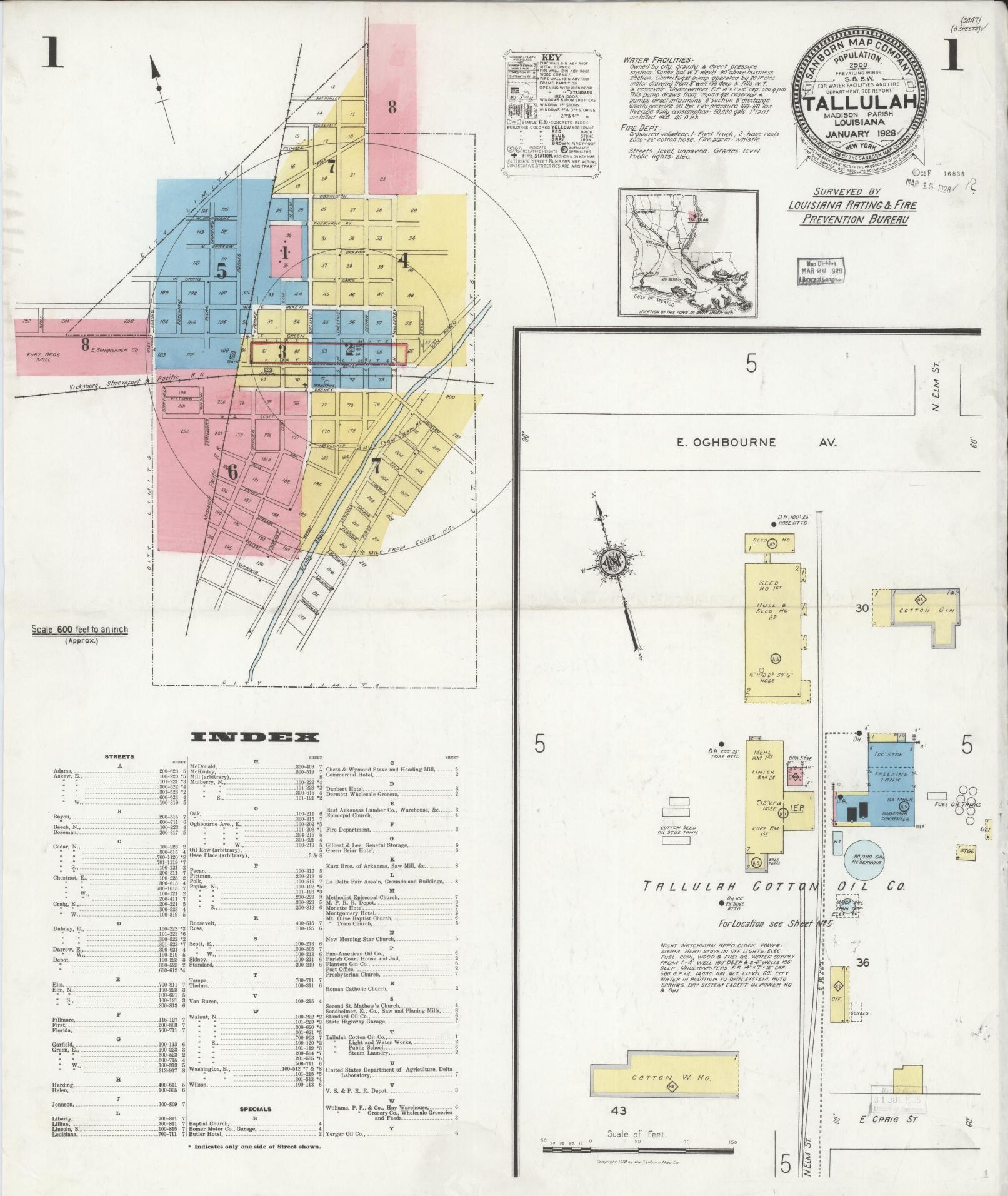 Sanborn Fire Insurance Map from Tallulah, Madison Parish, Louisiana. (1928) – Historic Sanborn Fire Insurance Map Print