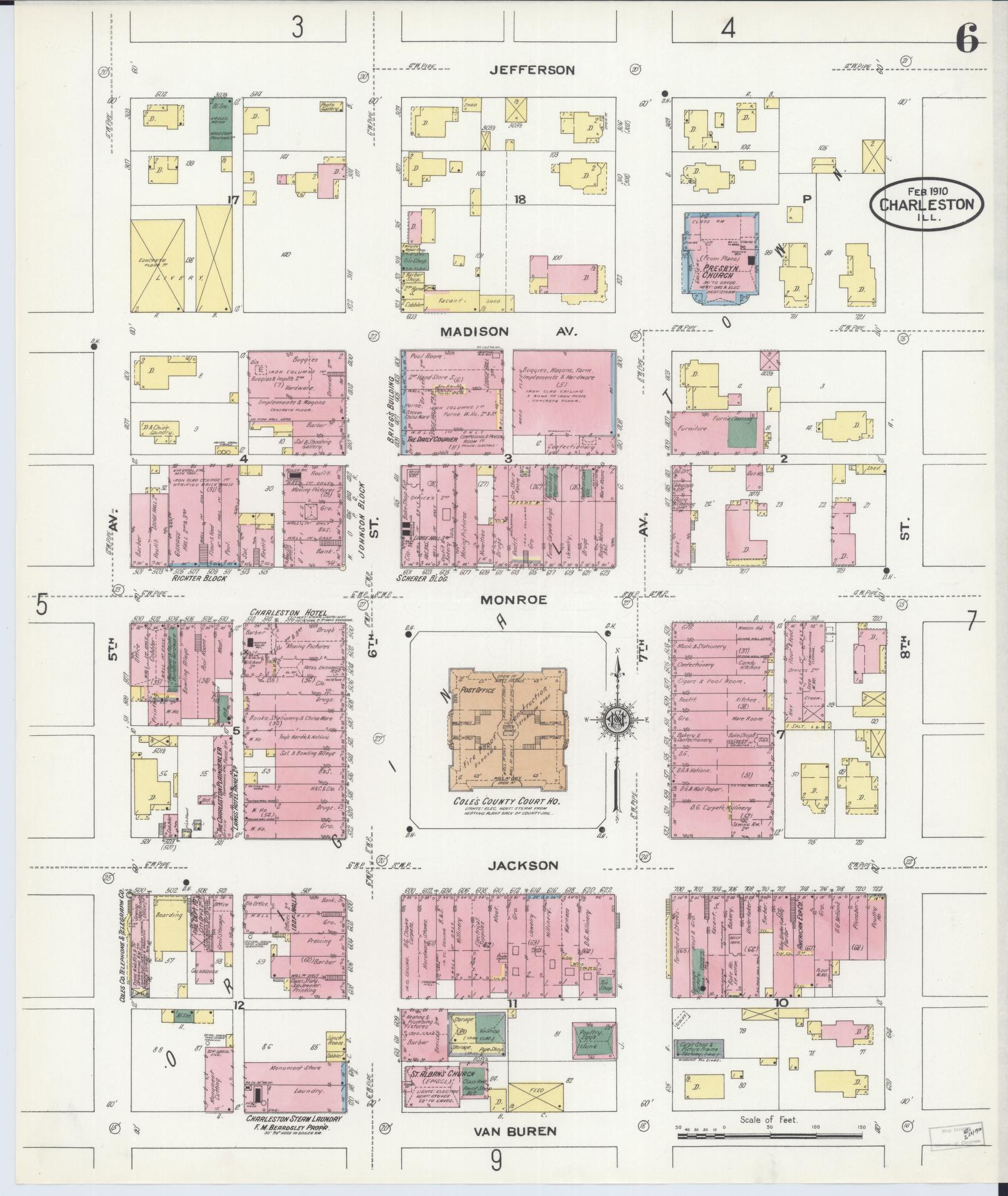Sanborn Fire Insurance Map from Charleston, Coles County, Illinois (1910), Sheet #0006 - Complete Map Set gallery image, historic Sanborn map, vintage wall art, Illinois Illinois