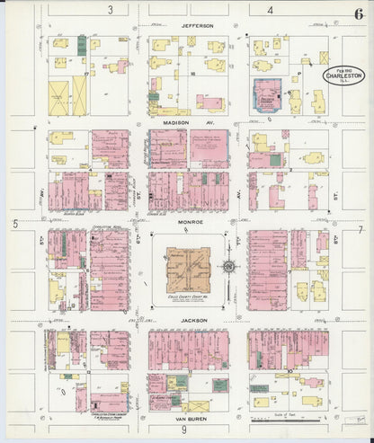 Sanborn Fire Insurance Map from Charleston, Coles County, Illinois (1910), Sheet #0006 - Complete Map Set gallery image, historic Sanborn map, vintage wall art, Illinois Illinois