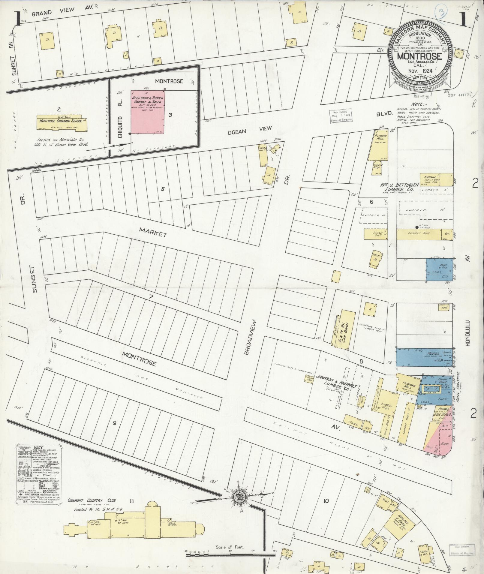 Sanborn Fire Insurance Map from Montrose, Los Angeles County, California (1924), Sheet #0001 - Historic Sanborn Fire Insurance Map Print, vintage old map wall art, antique decor, genealogy gift, California California map