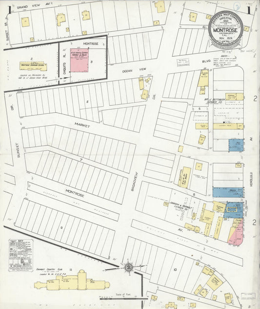 Sanborn Fire Insurance Map from Montrose, Los Angeles County, California (1924), Sheet #0001 - Historic Sanborn Fire Insurance Map Print, vintage old map wall art, antique decor, genealogy gift, California California map