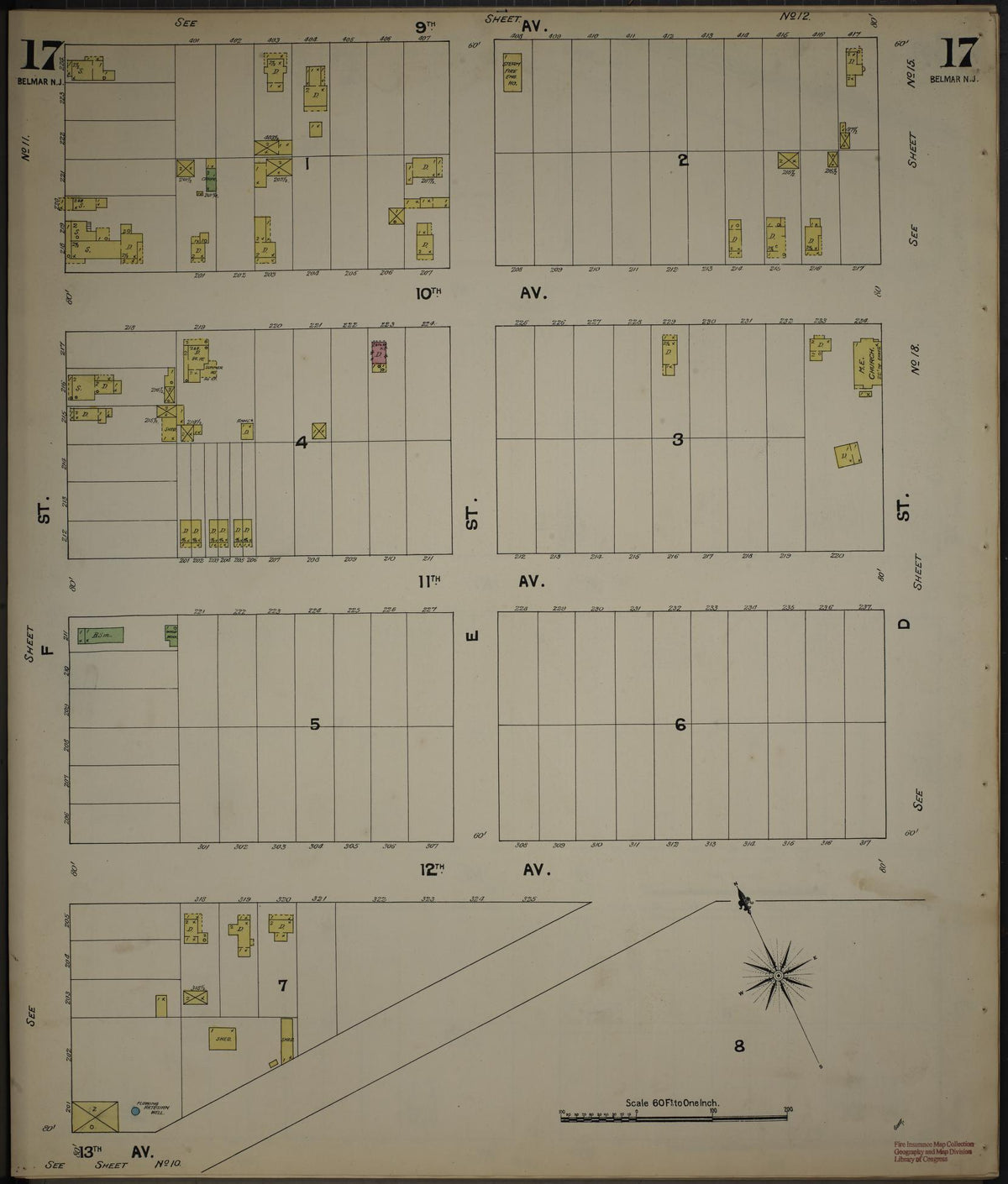 Sanborn Fire Insurance Map from New Jersey Coast, New Jersey Coast, New Jersey (1890), Sheet #0017 - Historic Sanborn Fire Insurance Map Print, vintage old map wall art, antique decor, genealogy gift, New Jersey Coast New Jersey map