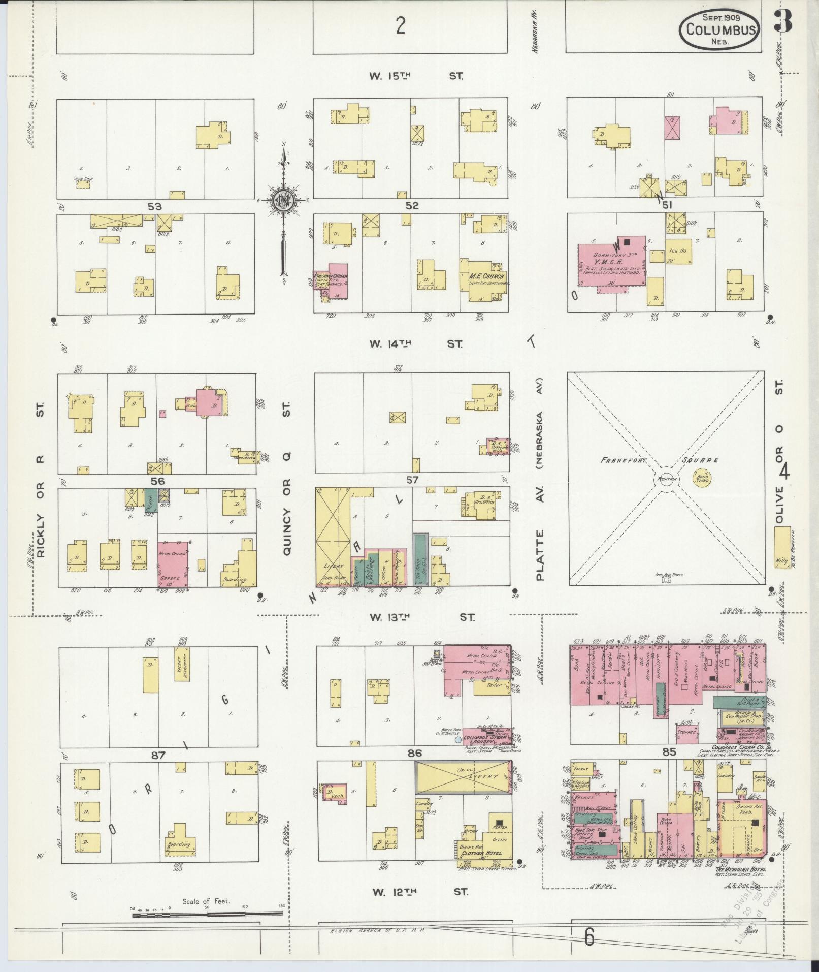 Sanborn Fire Insurance Map from Columbus, Platte County, Nebraska (1909), Sheet #0003 - Historic Sanborn Fire Insurance Map Print, vintage old map wall art, antique decor, genealogy gift, Nebraska Nebraska map