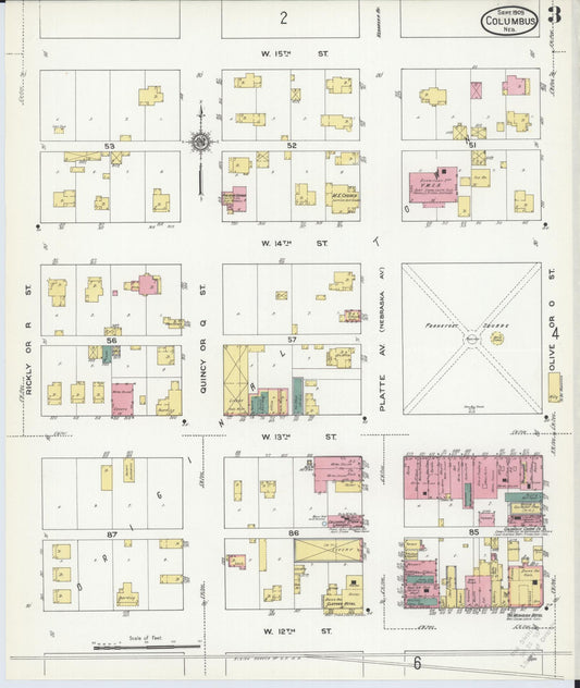 Sanborn Fire Insurance Map from Columbus, Platte County, Nebraska (1909), Sheet #0003 - Historic Sanborn Fire Insurance Map Print, vintage old map wall art, antique decor, genealogy gift, Nebraska Nebraska map