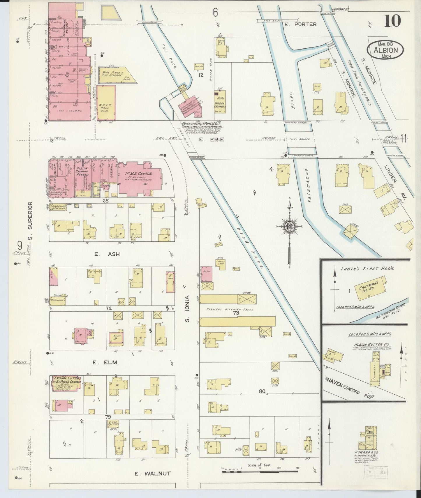 Sanborn Fire Insurance Map from Albion, Calhoun County, Michigan (1913), Sheet #0010 - Complete Map Set gallery image, historic Sanborn map, vintage wall art, Michigan Michigan