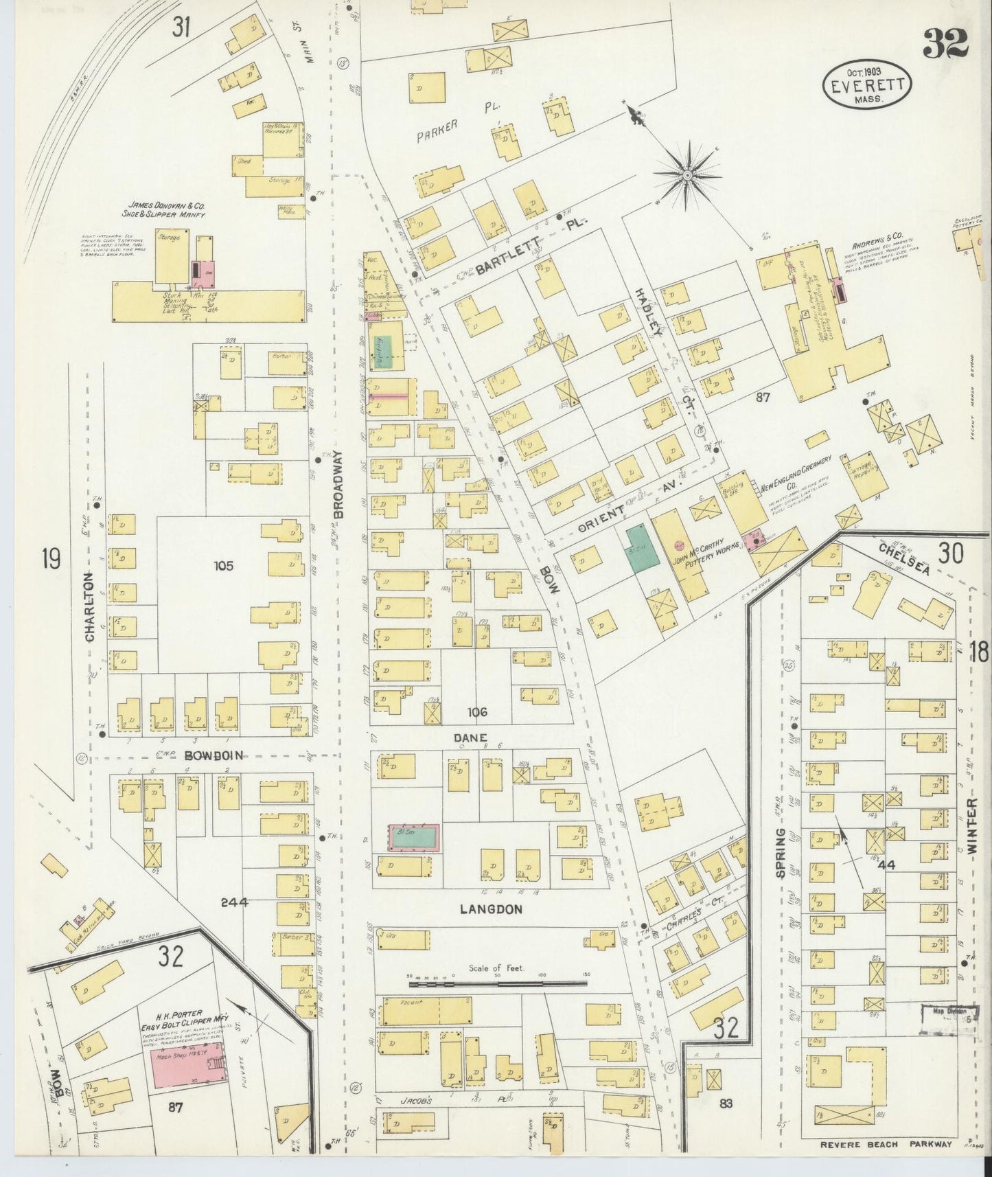 Sanborn Fire Insurance Map from Everett, Middlesex County, Massachusetts (1903), Sheet #0032 - Complete Map Set gallery image, historic Sanborn map, vintage wall art, Massachusetts Massachusetts