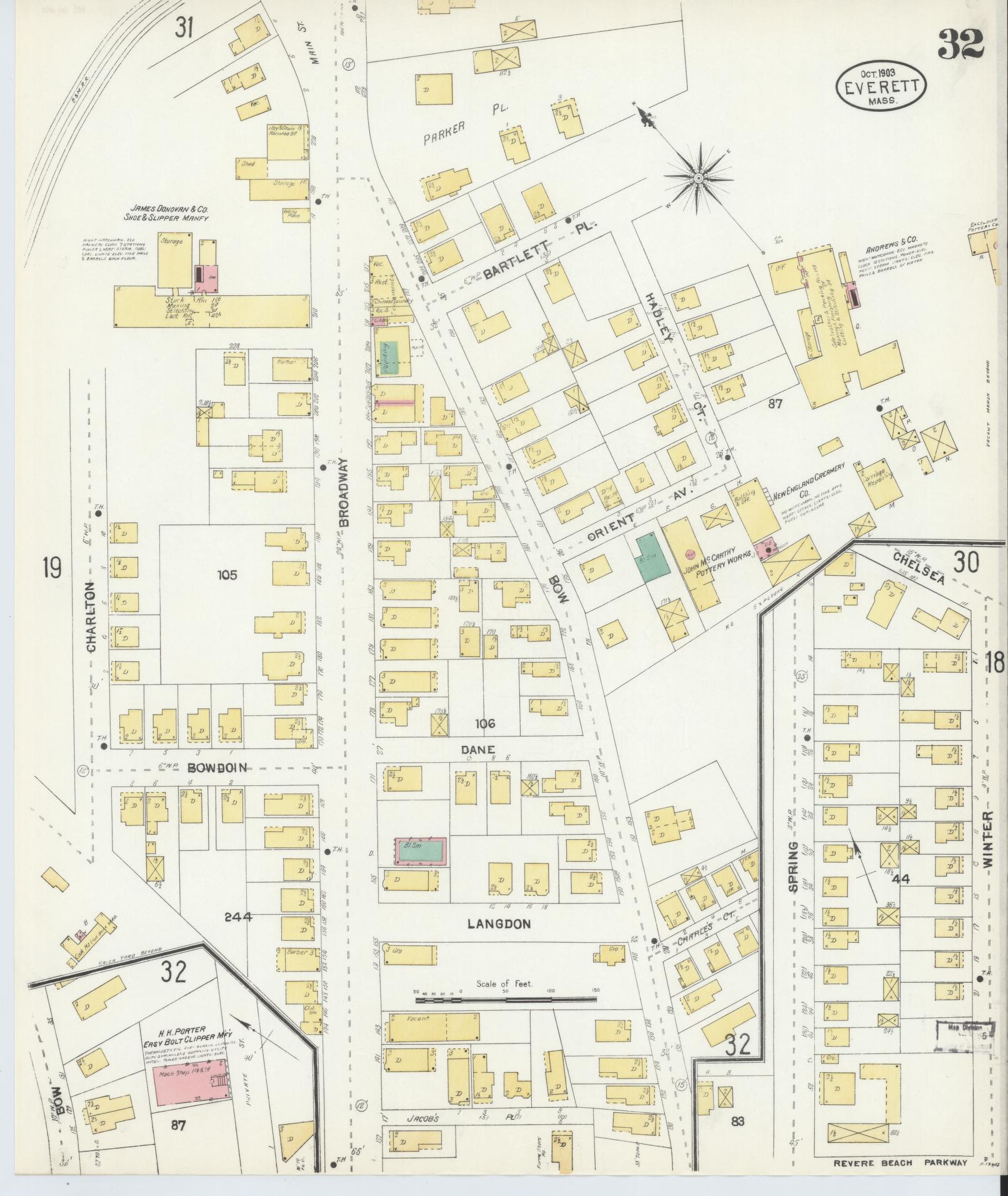 Sanborn Fire Insurance Map from Everett, Middlesex County, Massachusetts (1903), Sheet #0032 - Complete Map Set gallery image, historic Sanborn map, vintage wall art, Massachusetts Massachusetts