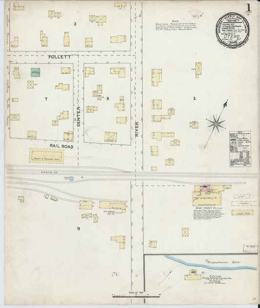 Sanborn Fire Insurance Map from Otego, Otsego County, New York (1891), Sheet #0001 - Historic Sanborn Fire Insurance Map Print, vintage old map wall art, antique decor, genealogy gift, New York New York map