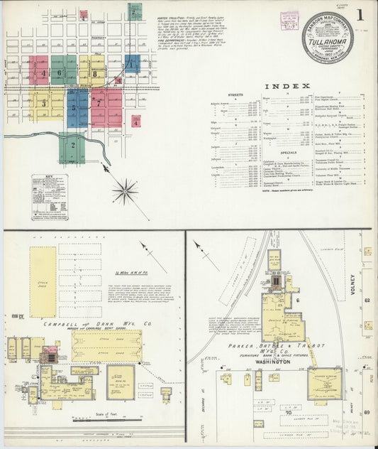 Sanborn Fire Insurance Map from Tullahoma, Coffee County, Tennessee (1907), Sheet #0001 - Historic Sanborn Fire Insurance Map Print, vintage old map wall art, antique decor, genealogy gift, Tennessee Tennessee map
