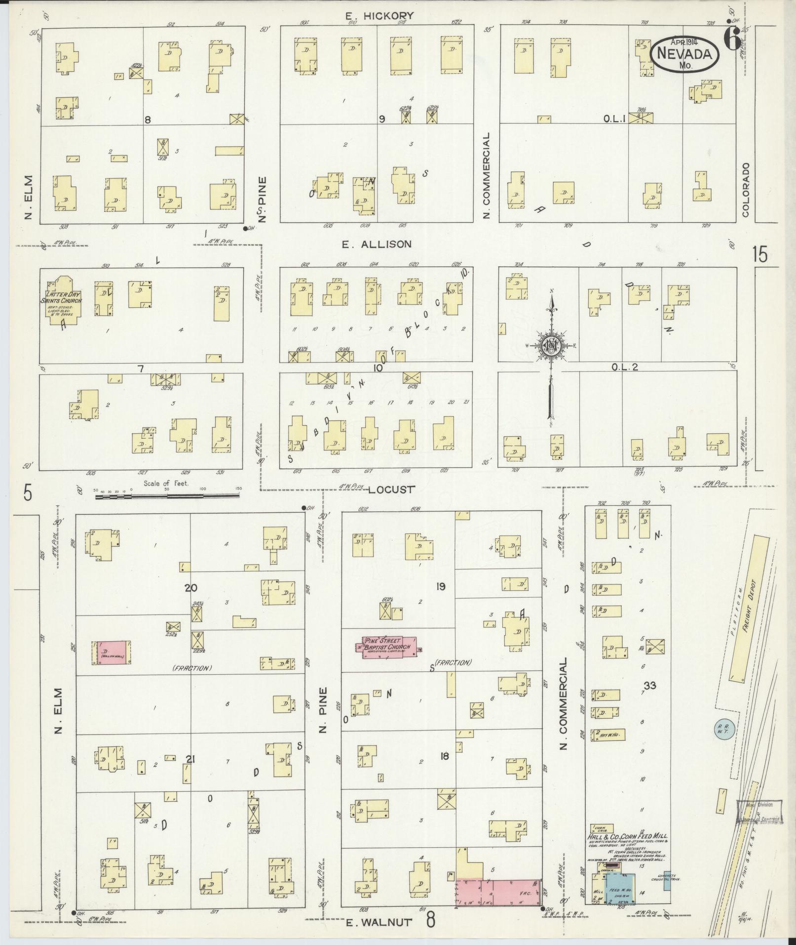 Sanborn Fire Insurance Map from Nevada, Vernon County, Missouri (1914), Sheet #0006 - Complete Map Set gallery image, historic Sanborn map, vintage wall art, Missouri Missouri
