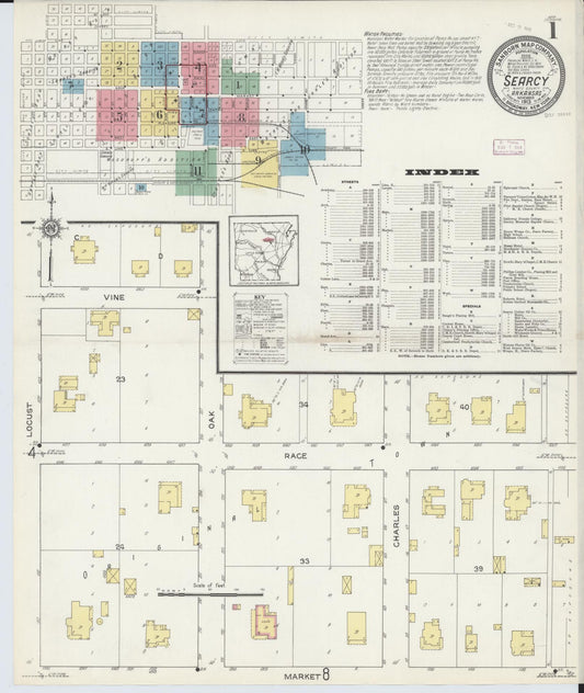 Sanborn Fire Insurance Map from Searcy, White County, Arkansas (1913), Sheet #0001 - Complete Map Set gallery image, historic Sanborn map, vintage wall art, Arkansas Arkansas
