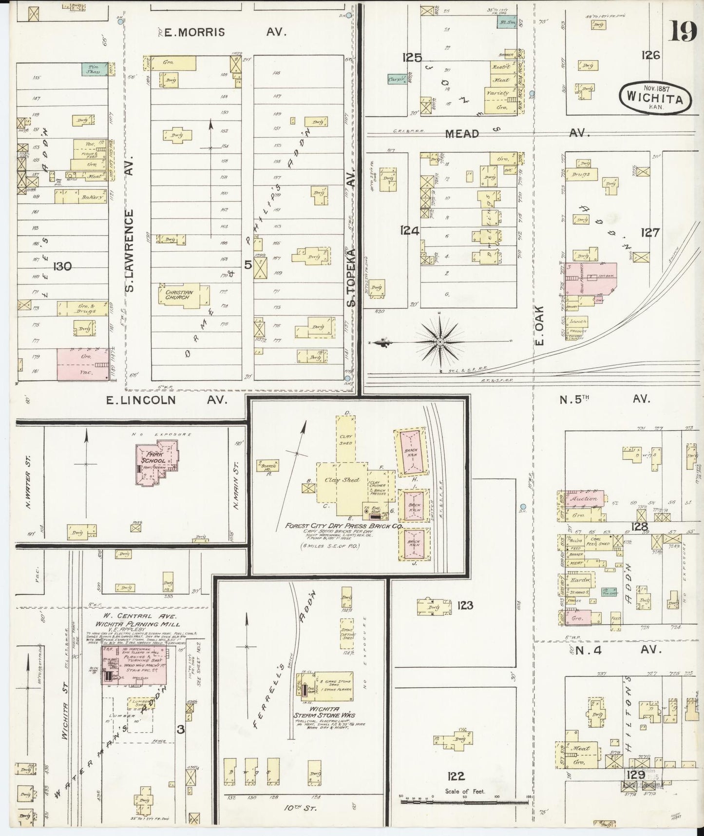 Sanborn Fire Insurance Map from Wichita, Sedgwick County, Kansas (1887), Sheet #0019 - Complete Map Set gallery image, historic Sanborn map, vintage wall art, Kansas Kansas
