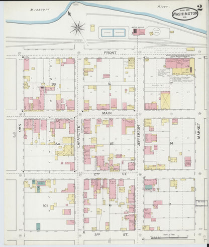Sanborn Fire Insurance Map from Washington, Franklin County, Missouri (1893), Sheet #0002 - Complete Map Set gallery image, historic Sanborn map, vintage wall art, Washington Washington