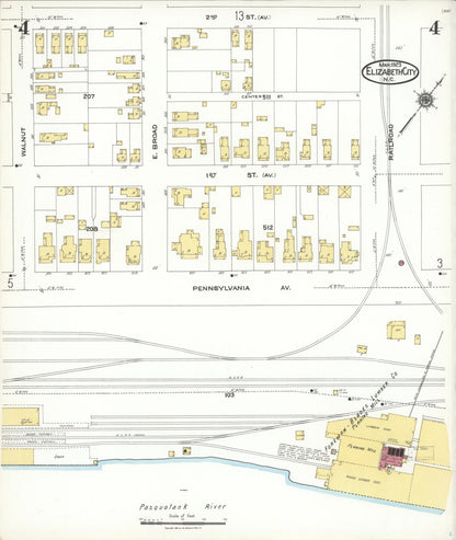 Sanborn Fire Insurance Map from Elizabeth City, Pasquotank County, North Carolina (1923), Sheet #0004 - Complete Map Set gallery image, historic Sanborn map, vintage wall art, North Carolina North Carolina