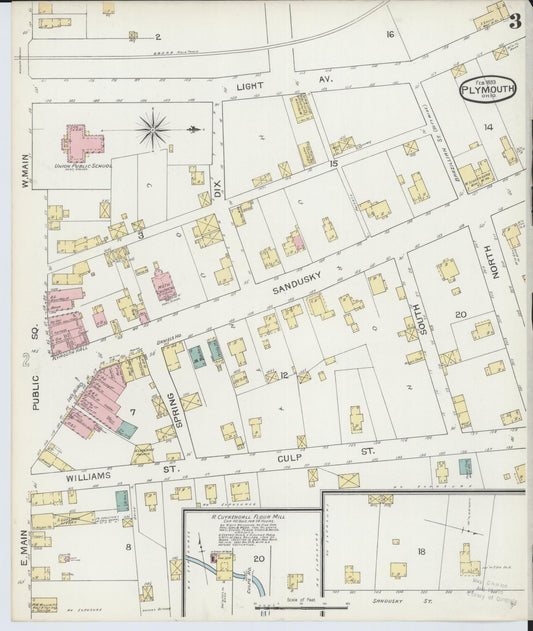 Sanborn Fire Insurance Map from Plymouth, Huron And Richland Counties, Ohio (1893), Sheet #0003 - Historic Sanborn Fire Insurance Map Print, vintage old map wall art, antique decor, genealogy gift, Ohio Ohio map