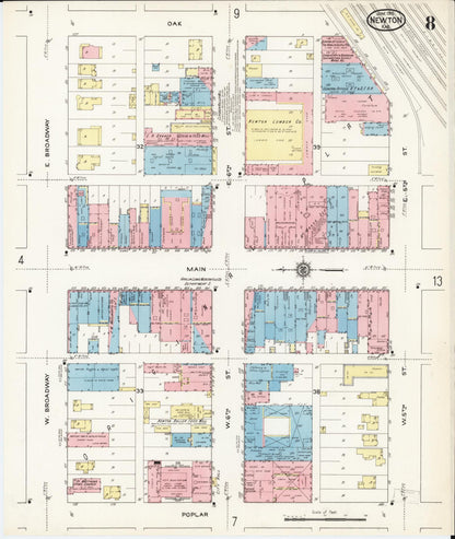 Sanborn Fire Insurance Map from Newton, Harvey County, Kansas (1915), Sheet #0008 - Complete Map Set gallery image, historic Sanborn map, vintage wall art, Kansas Kansas