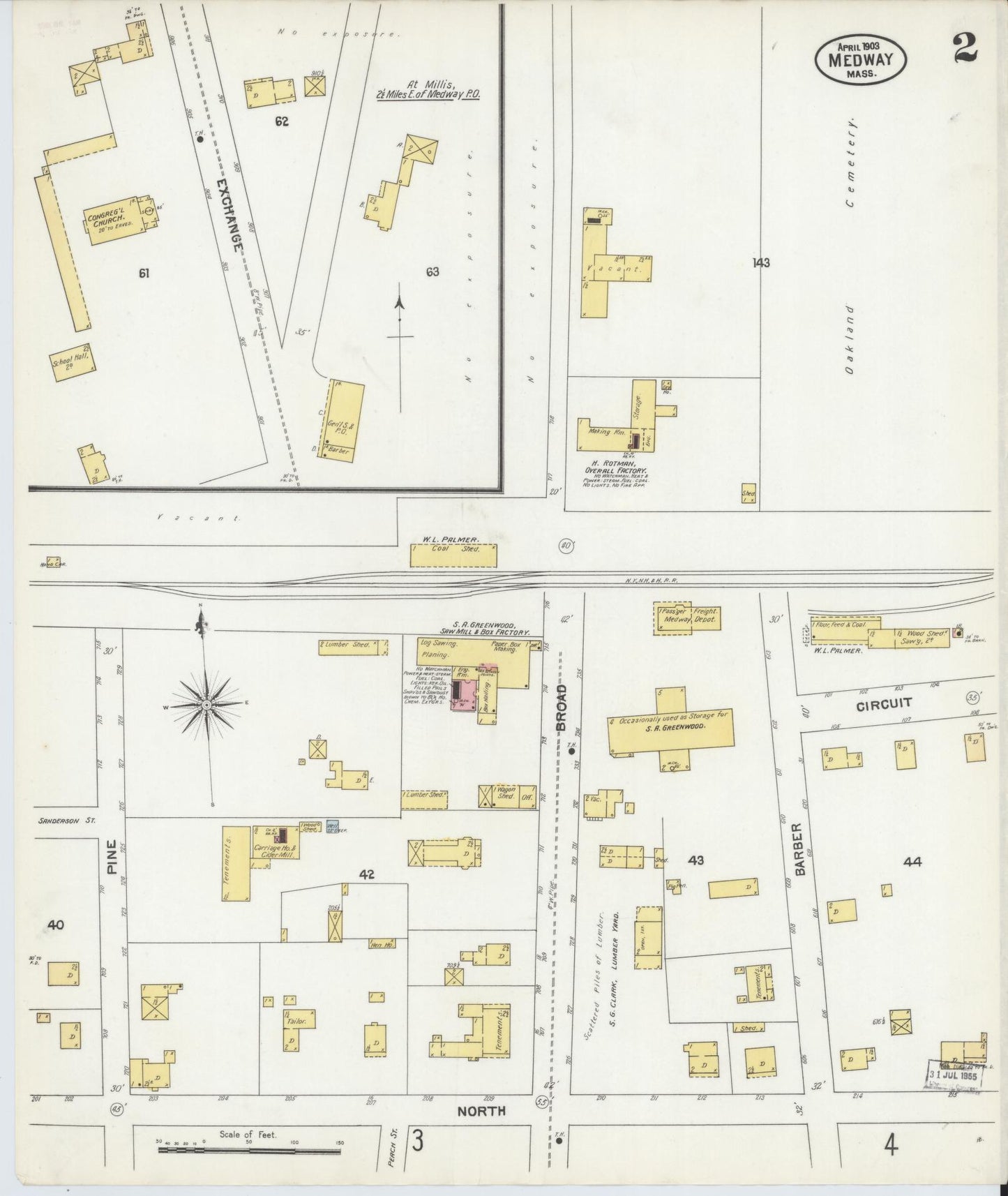 Sanborn Fire Insurance Map from Medway, Norfolk County, Massachusetts (1903), Sheet #0002 - Complete Map Set gallery image, historic Sanborn map, vintage wall art, Massachusetts Massachusetts