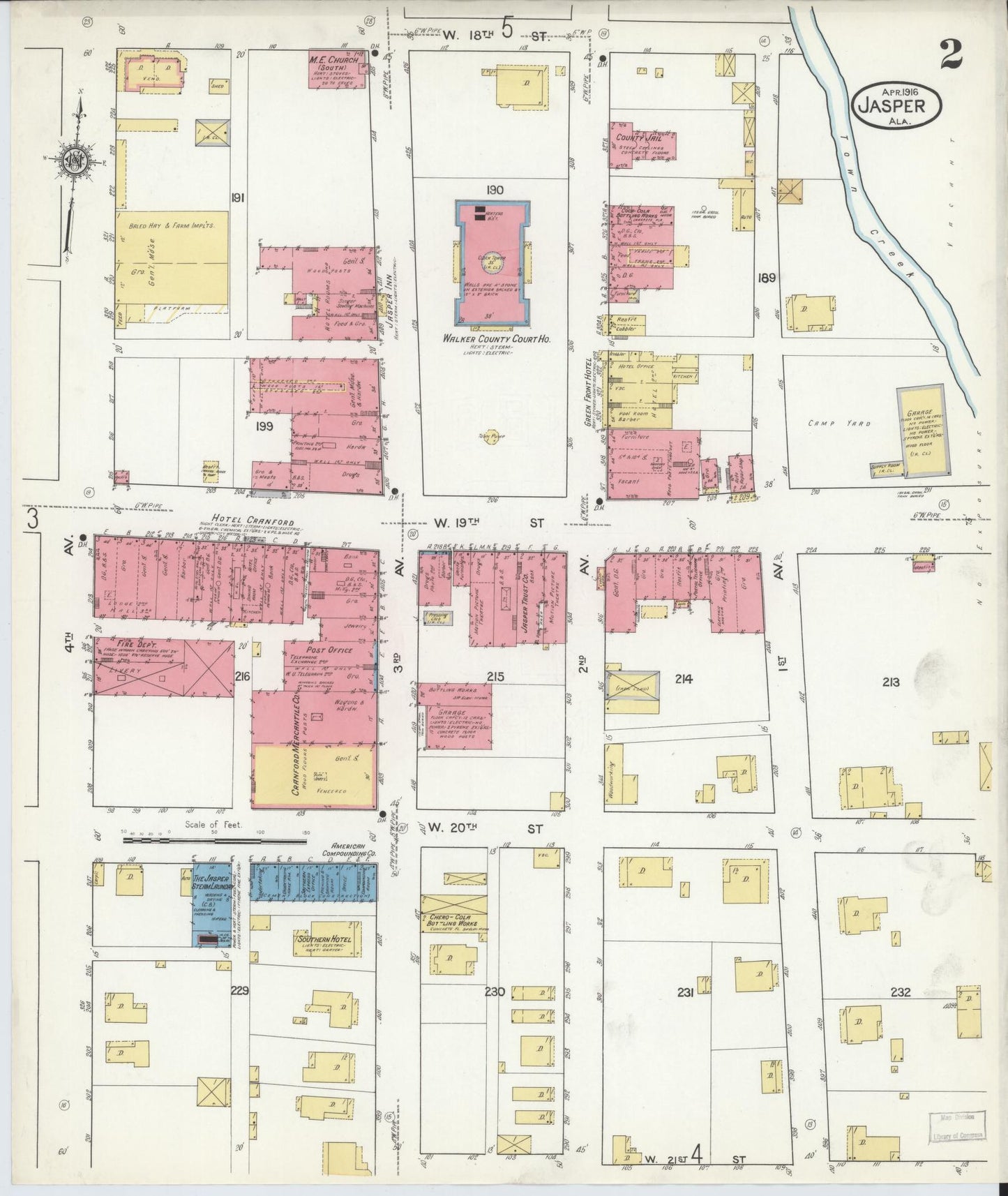 Sanborn Fire Insurance Map from Jasper, Walker County, Alabama (1916), Sheet #0002 - Complete Map Set gallery image, historic Sanborn map, vintage wall art, Alabama Alabama