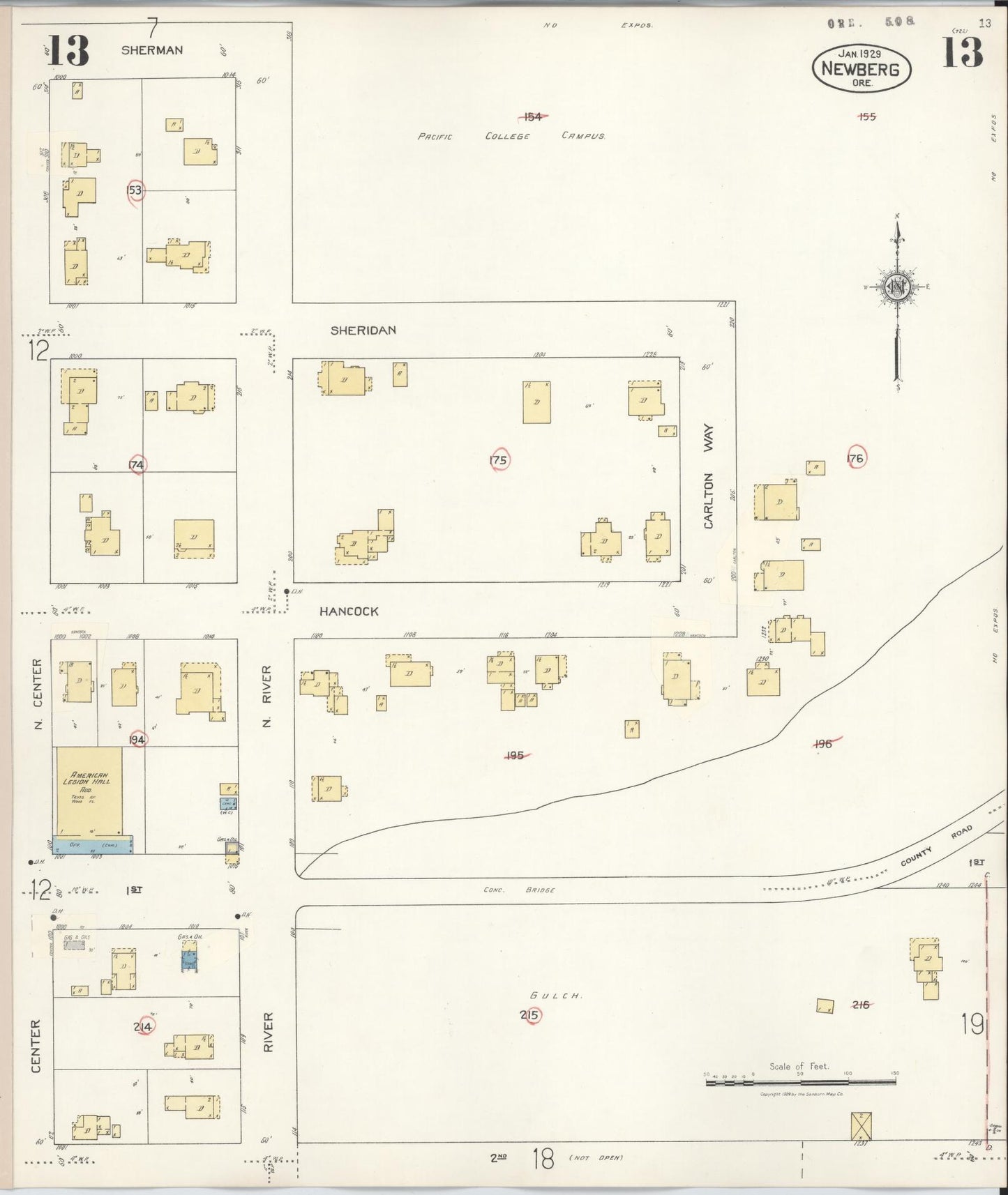 Sanborn Fire Insurance Map from Newberg, Yamhill County, Oregon (1934), Sheet #0013 - Complete Map Set gallery image, historic Sanborn map, vintage wall art, Oregon Oregon