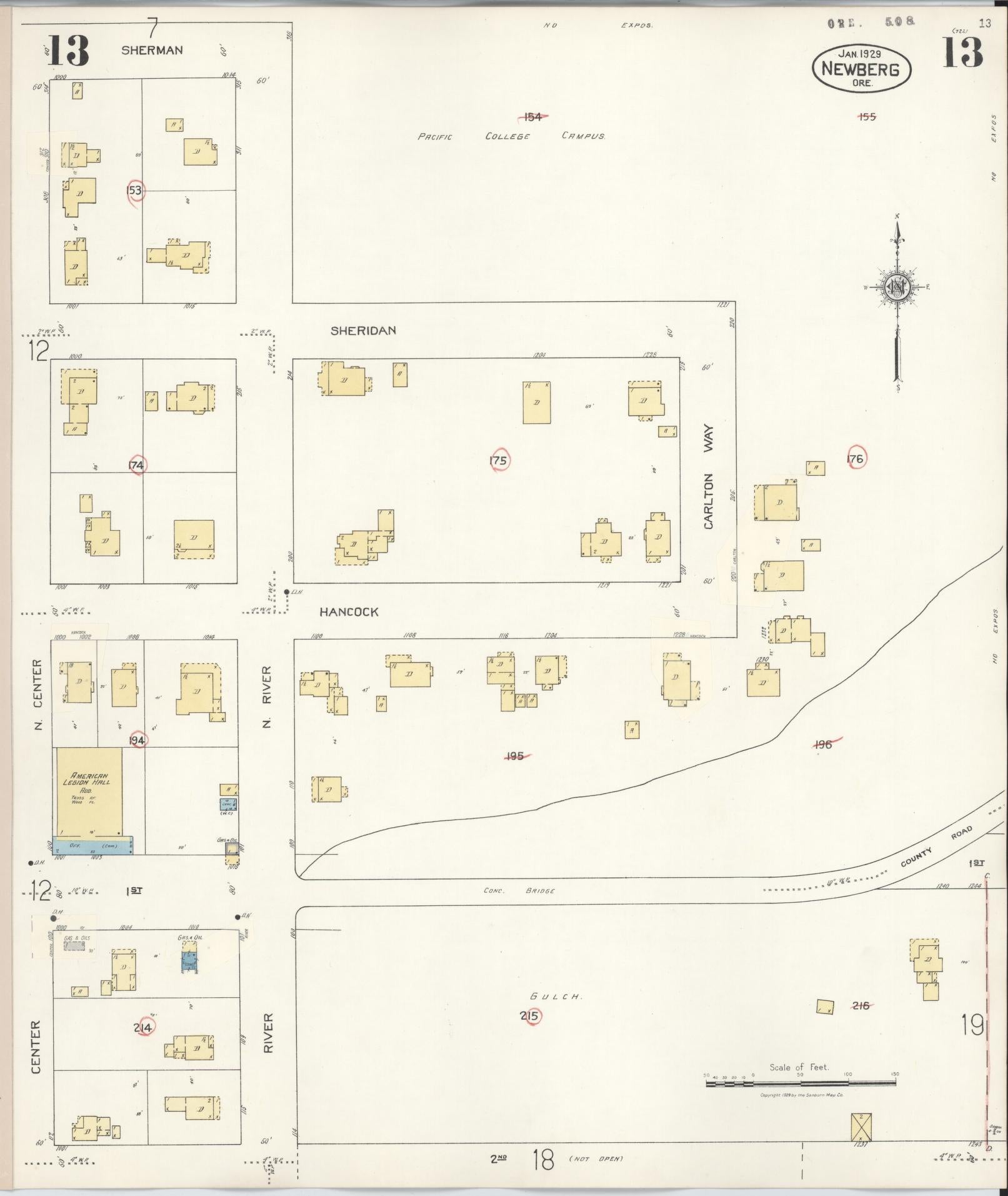 Sanborn Fire Insurance Map from Newberg, Yamhill County, Oregon (1934), Sheet #0013 - Complete Map Set gallery image, historic Sanborn map, vintage wall art, Oregon Oregon