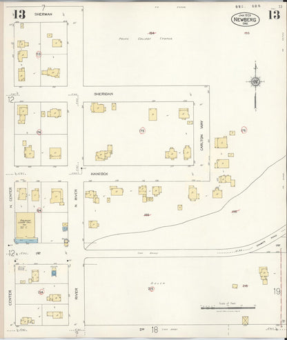 Sanborn Fire Insurance Map from Newberg, Yamhill County, Oregon (1934), Sheet #0013 - Complete Map Set gallery image, historic Sanborn map, vintage wall art, Oregon Oregon