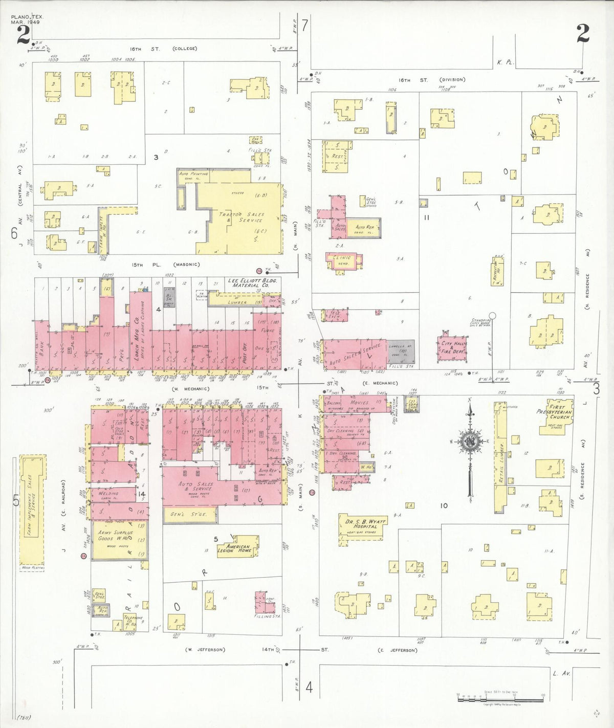Sanborn Fire Insurance Map from Plano, Collin County, Texas (1949), Sheet #0002 - Complete Map Set gallery image, historic Sanborn map, vintage wall art, Texas Texas