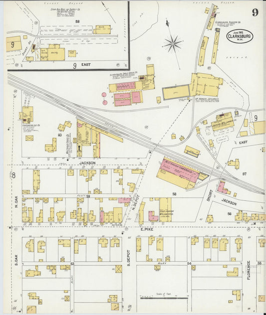 Sanborn Fire Insurance Map from Clarksburg, Harrison County, West Virginia (1902), Sheet #0009 - Historic Sanborn Fire Insurance Map Print, vintage old map wall art, antique decor, genealogy gift, West Virginia West Virginia map