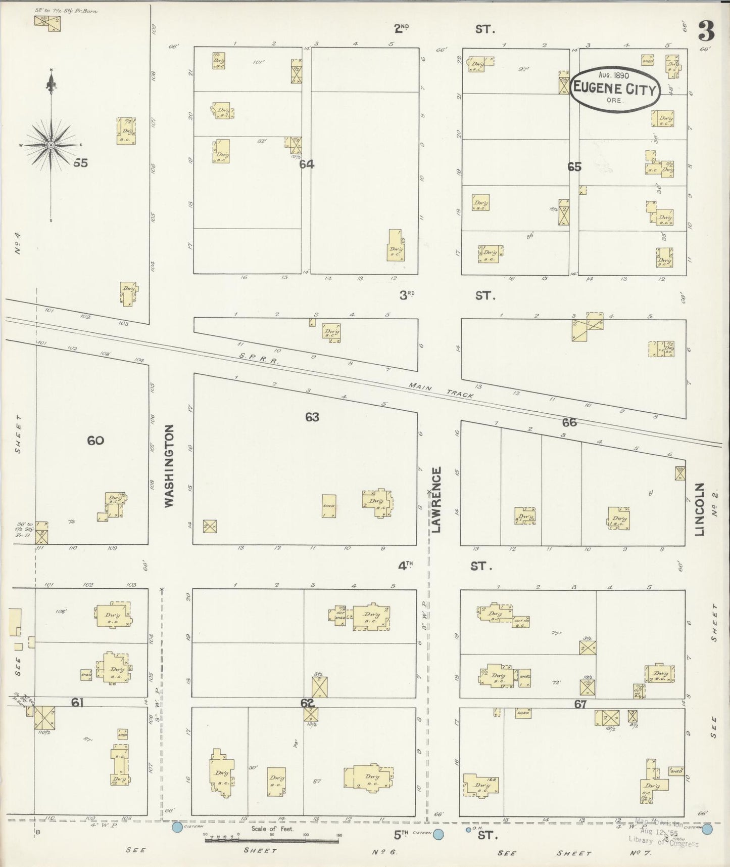 Sanborn Fire Insurance Map from Eugene, Lane County, Oregon (1890), Sheet #0003 - Complete Map Set gallery image, historic Sanborn map, vintage wall art, Oregon Oregon
