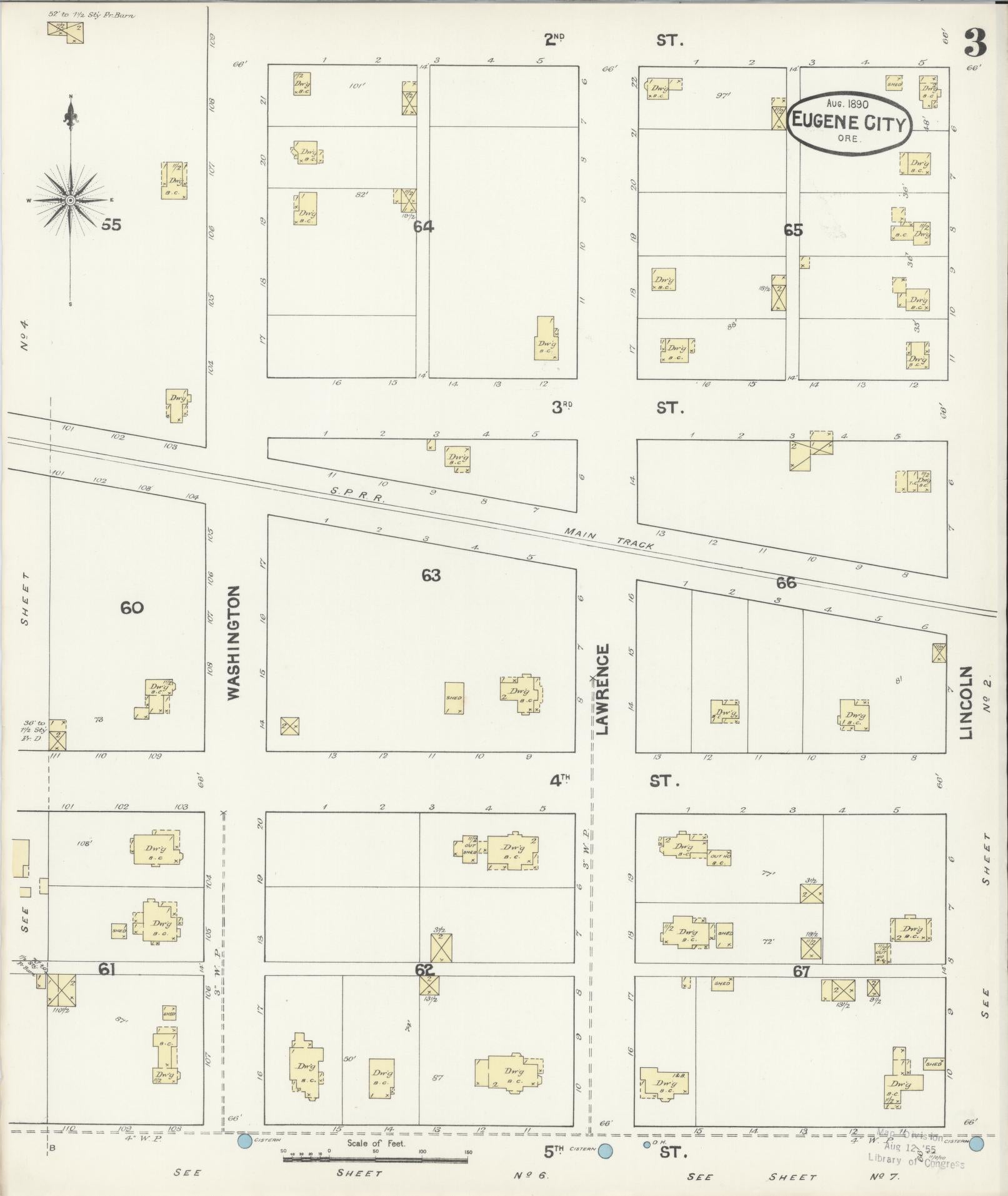 Sanborn Fire Insurance Map from Eugene, Lane County, Oregon (1890), Sheet #0003 - Complete Map Set gallery image, historic Sanborn map, vintage wall art, Oregon Oregon