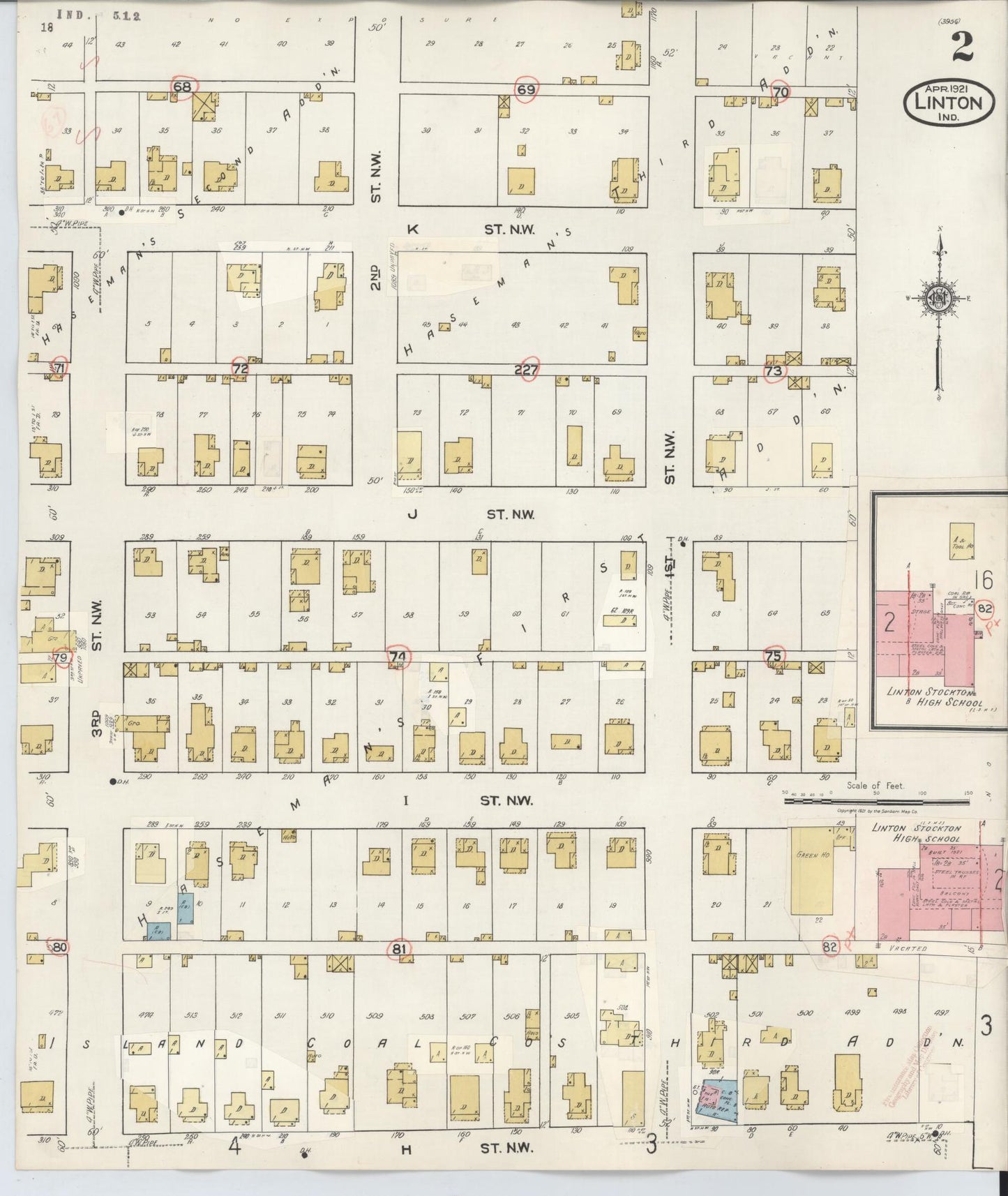 Sanborn Fire Insurance Map from Linton, Greene County, Indiana (1948), Sheet #0002 - Complete Map Set gallery image, historic Sanborn map, vintage wall art, Indiana Indiana