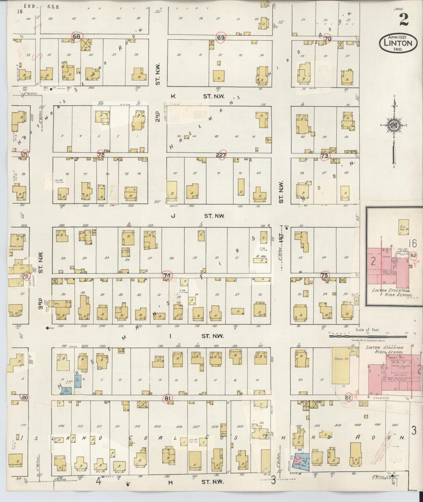 Sanborn Fire Insurance Map from Linton, Greene County, Indiana (1948), Sheet #0002 - Complete Map Set gallery image, historic Sanborn map, vintage wall art, Indiana Indiana