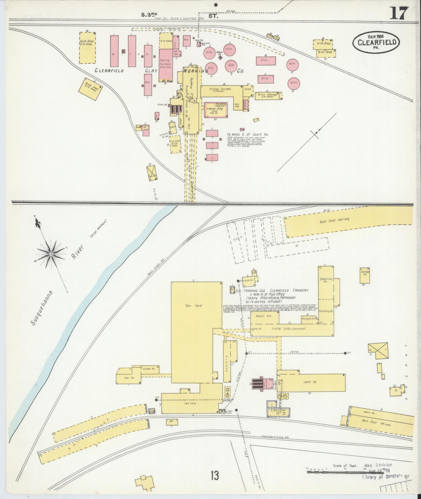 Sanborn Fire Insurance Map from Clearfield, Clearfield County, Pennsylvania (1904), Sheet #0017 - Historic Sanborn Fire Insurance Map Print, vintage old map wall art, antique decor, genealogy gift, Pennsylvania Pennsylvania map