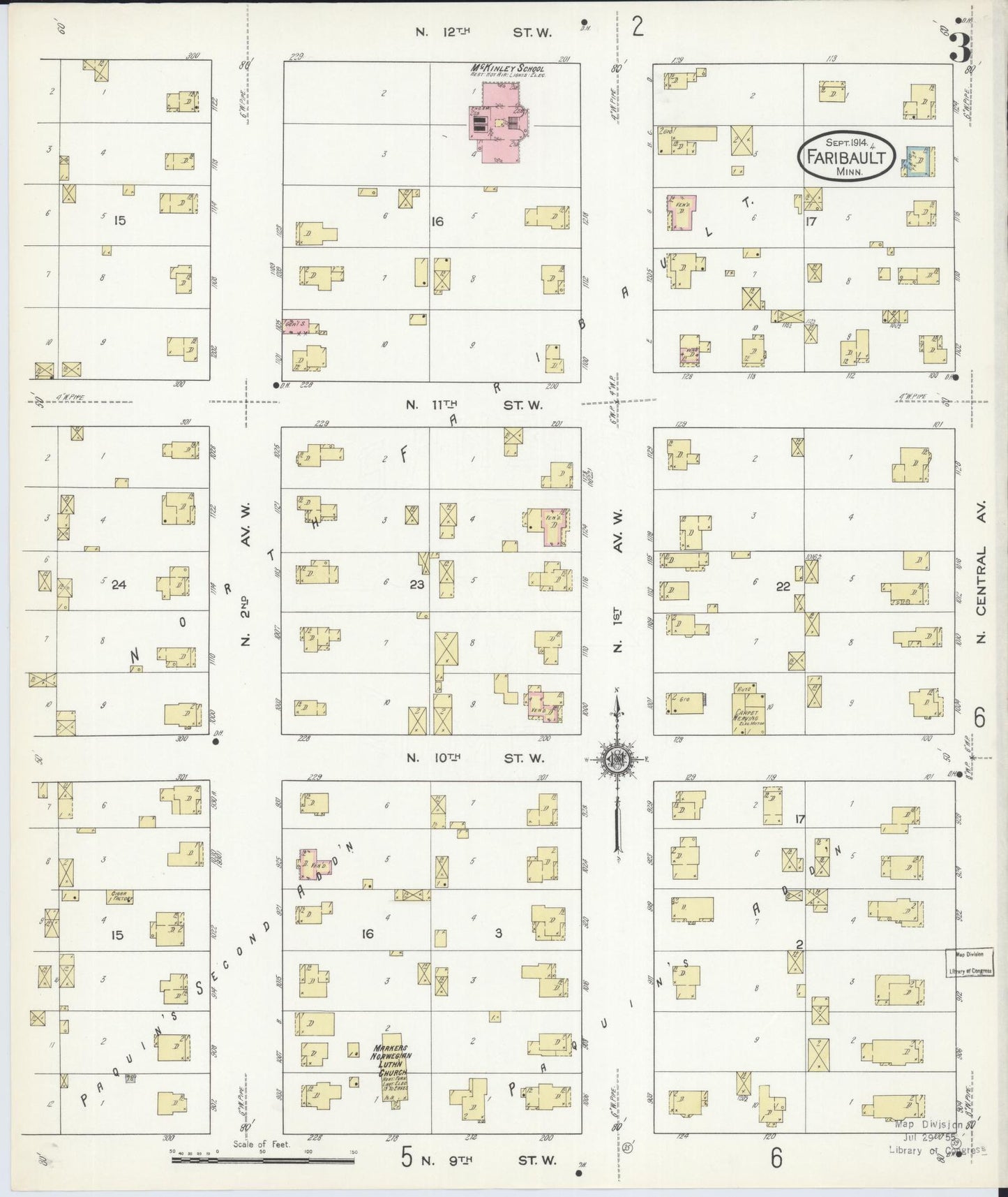 Sanborn Fire Insurance Map from Faribault, Rice County, Minnesota (1914), Sheet #0003 - Historic Sanborn Fire Insurance Map Print, vintage old map wall art, antique decor, genealogy gift, Minnesota Minnesota map