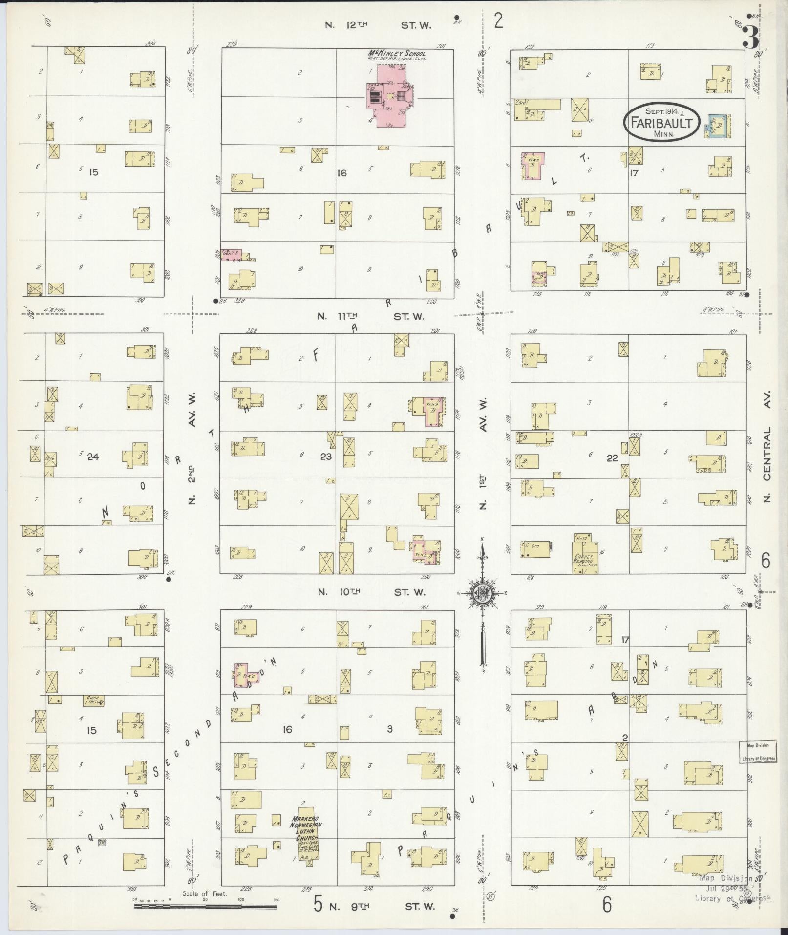Sanborn Fire Insurance Map from Faribault, Rice County, Minnesota (1914), Sheet #0003 - Historic Sanborn Fire Insurance Map Print, vintage old map wall art, antique decor, genealogy gift, Minnesota Minnesota map