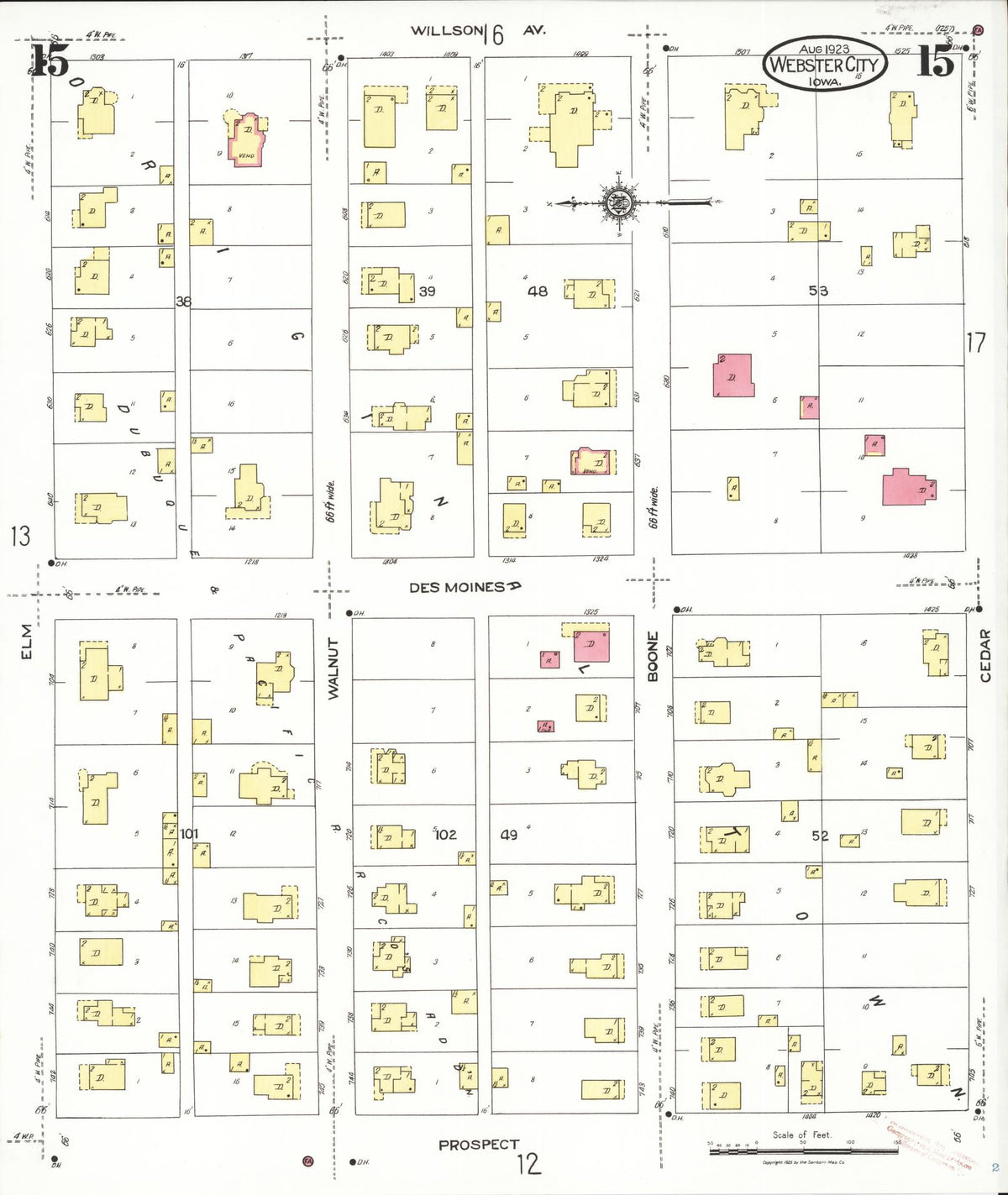 Sanborn Fire Insurance Map from Webster City, Hamilton County, Iowa (1923), Sheet #0015 - Historic Sanborn Fire Insurance Map Print, vintage old map wall art